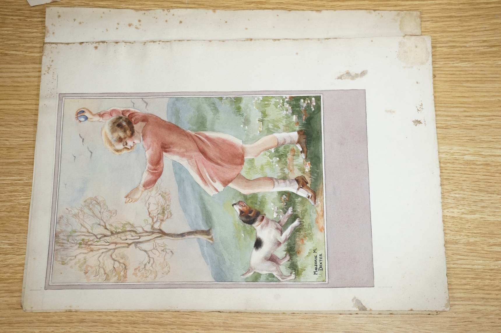 Marjorie Dexter (1903-1992), a set of five original watercolours for children's postcard artworks, Woodland Days, each signed, unframed, 39 x 25cm